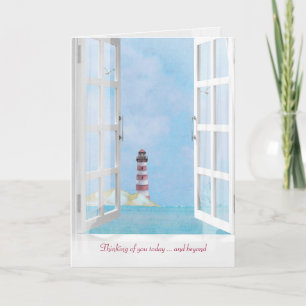 Carte thinking of you lighthouse in window watercolor