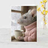 Carte Thinking of You Mouse With a Cup of Coffee (Fleur jaune)