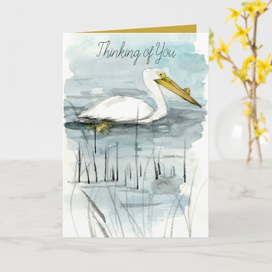 Carte Thinking of You Pelican Bird Waterfowl Lake (Fleur jaune)