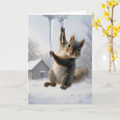 Carte Thinking of You Squirrel Hanging From an Icicle (Fleur jaune)