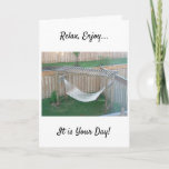 CARTE THIS HAMMOCK AWAITS ENJOY BIRTHDAY<br><div class="desc">THIS AWESOME HAMMOCK PHOTO CARD SAYS RELAX ET ENJOY YOUR DAY SI EASILY JUST FOR "YOU" TO SEND !</div>