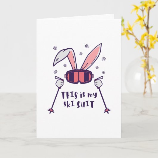 Carte This is my Ski Suit Skiing Rabbit with ski poles (Fleur jaune)