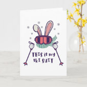 Carte This is my Ski Suit Skiing Rabbit with ski poles (Fleur jaune)