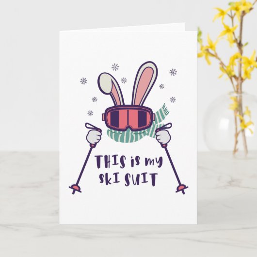 Carte This is my Ski Suit Skiing Rabbit with ski poles (Fleur jaune)