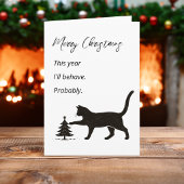 Carte This Year I’ll Behave Probably Funny Cat Christmas