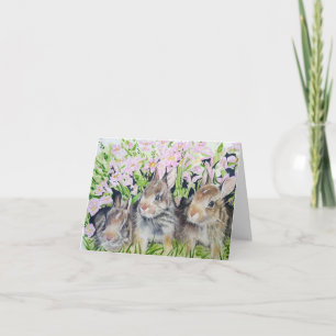 Carte Three bunnies easter card hand painted fine art