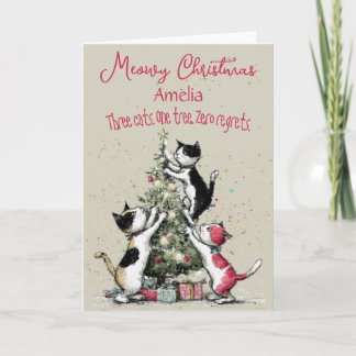 Carte Three Cats Decorating A Tree Christmas Card