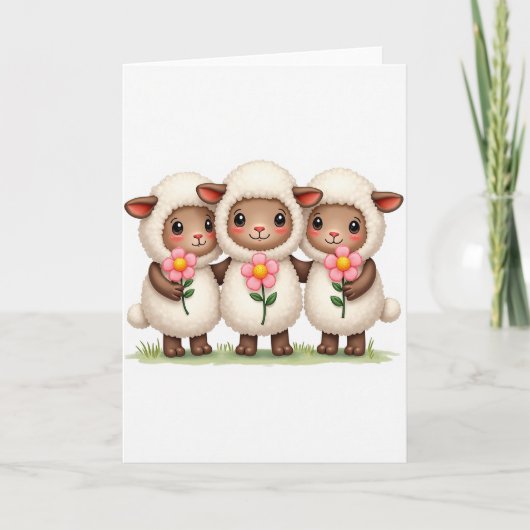 Carte Three Lambs Flower Friend Card (Devant)