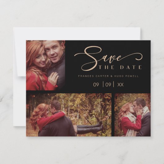 Carte Three Photos Collage Minimalist Modern Wedding (Devant)