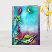 CARTE THUMBELINA DORMIR ENTRE FEUILLES ROSE (Fleur jaune)