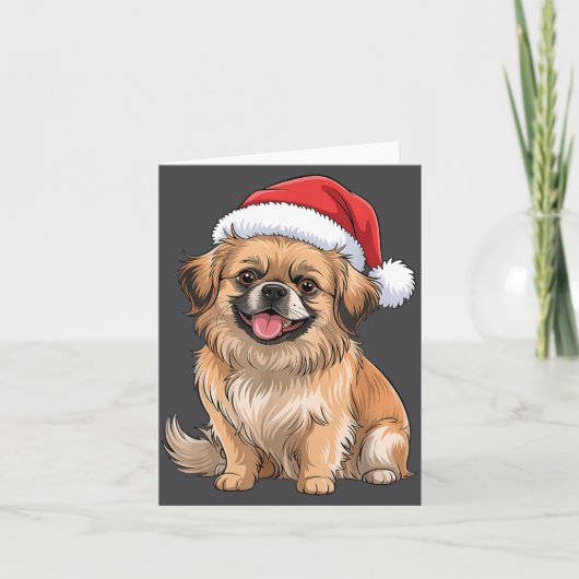 Carte Tibetan Spaniel Dog Christmas Santa Hat Pet Dog Lo (Devant)