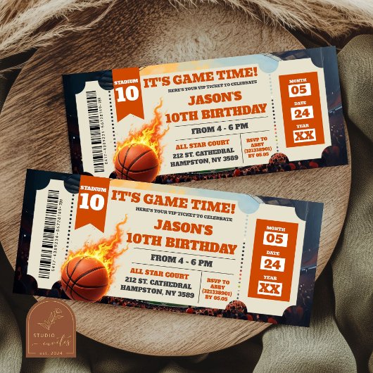 Carte Ticket de jeu de dunk de basket-ball de feu d'anni