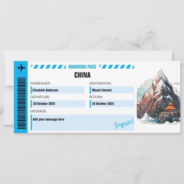 Carte Ticket de voyage surprise du Mont Everest (Devant)