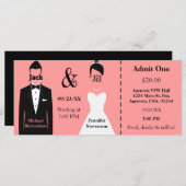 Carte Ticket Jack et Jill Shower Groom rose et Bride (Devant / Derrière)