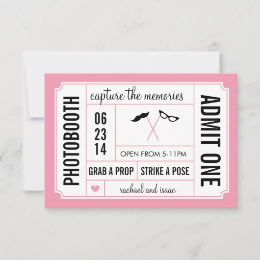 Carte Ticket pour Photobooth avec Moustache et Lunettes (Devant)