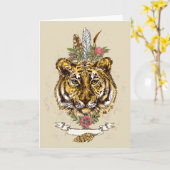 Carte Tiger Boho Style Portrait (Fleur jaune)
