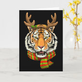 Carte Tiger Reindeer Christmas Shirt Animal With Antlers (Fleur jaune)