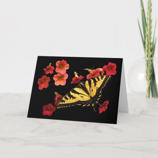 Carte Tiger Swallowtail sur les fleurs rouges (Devant)