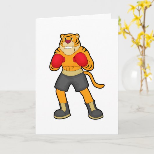 Carte Tigre à la boxe avec gants de boxe (Fleur jaune)