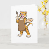 Carte Tigre à la peinture avec de la peinture et un pinc (Fleur jaune)