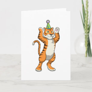Carte Tigre avec chapeau de fête Party