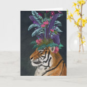 Carte Tigre avec tête tropicale (Fleur jaune)