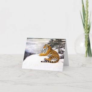 Carte tigre chinois cool moelleux repos neige falaise hi