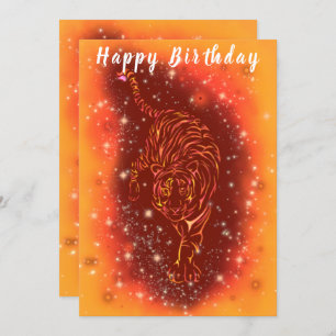 Carte Tigre De Feu Courant À Starry Night - Anniversaire