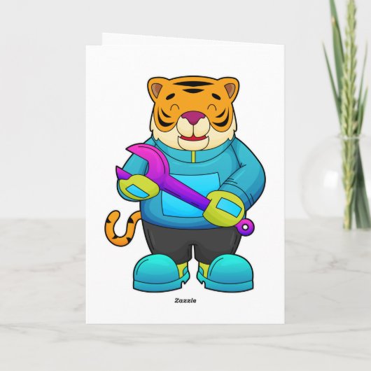 Carte Tigre en mécanicien avec clé à écrou (Dos)