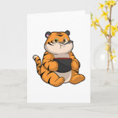 Carte Tigre en train de manger dans un bol (Fleur jaune)