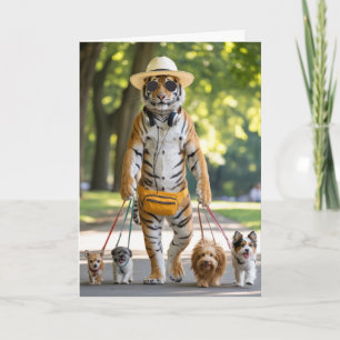 Carte Tigre promène son chien