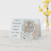 Carte Tigre sibérien dans Noël de neige (Fleur jaune)