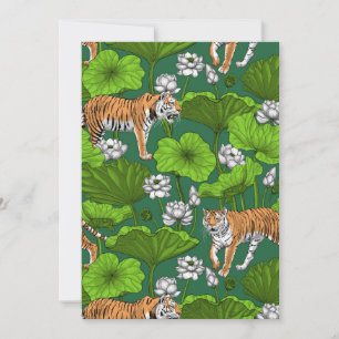 Carte Tigres dans l'étang blanc de lotus
