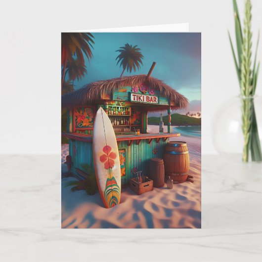 Carte Tiki Bar en fin de journée sur la plage (Devant)