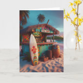 Carte Tiki Bar en fin de journée sur la plage (Fleur jaune)