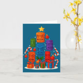 Carte Tiki Mask Luau Christmas Tree Hawaiian Xmas Hat Ha (Fleur jaune)