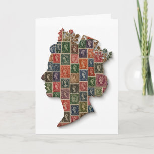 Carte Timbre de la Reine Elizabeth II Mosaïque Silhouett