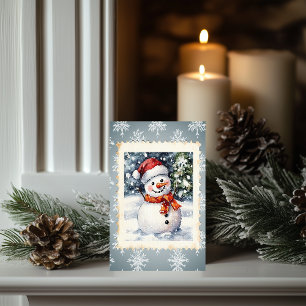 Carte Timbre de Noël vintage Snowman