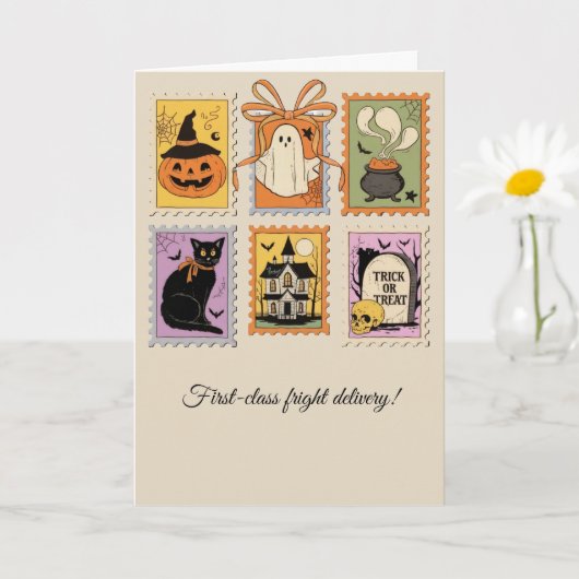 Carte Timbre d'Halloween vintage — saison Éffrayant (Petite plante)