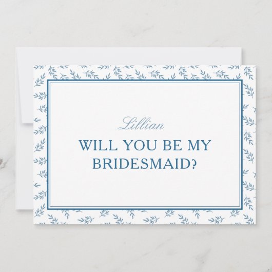 Carte Timeless Blue Garden Elegant Bridesmaid Propositio (Devant)