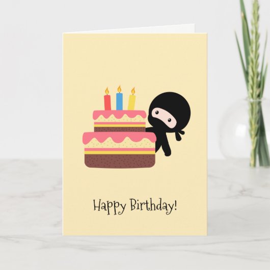 Carte Tiny Ninja Derrière le gâteau d'anniversaire Jaune (Devant)
