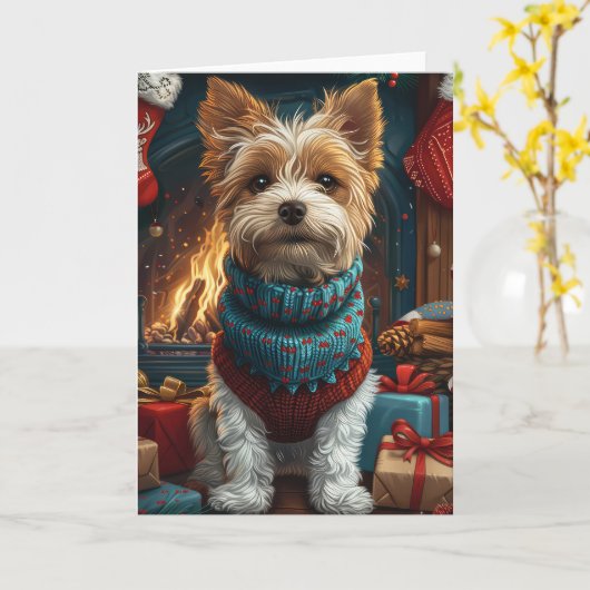 Carte Tireur de Fox Terrier avec un feu de cheminée de c (Fleur jaune)