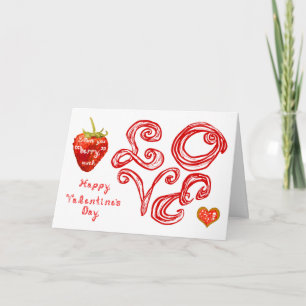 Carte Tissu à motif Cœur Fraise Amour Police de caractèr