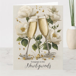 Carte Toast au Champagne Élégant avec des Roses Blanches