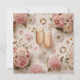 Carte Toast au Champagne Romantique avec des Fleurs Élég