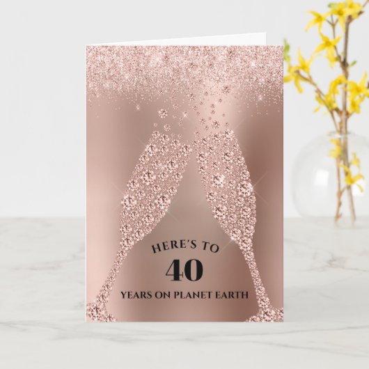 Carte Toast Champagne d'or rose 40e anniversaire (Fleur jaune)