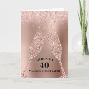 Carte Toast Champagne d'or rose 40e anniversaire