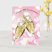 Carte Toast de Champagne 80e Anniversaire sur les coeurs (Fleur jaune)