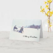 Carte toboggan de Noël Toboggan d'hiver Sledding Fun (Fleur jaune)