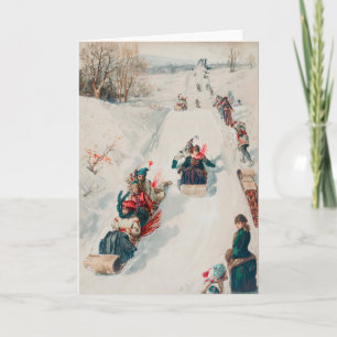 Carte "Tobogganing", Chromolithographie, Louis Prang & C